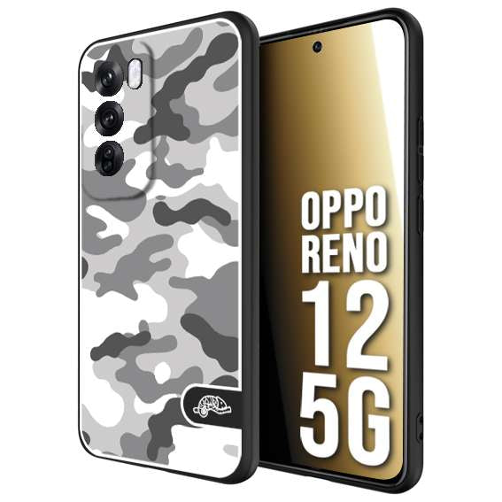 CUSTOMIZZA - Custodia cover nera morbida in tpu compatibile per Oppo Reno 12 5G camouflage mimetico militare bianco white
