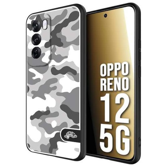 CUSTOMIZZA - Custodia cover nera morbida in tpu compatibile per Oppo Reno 12 5G camouflage mimetico militare bianco white