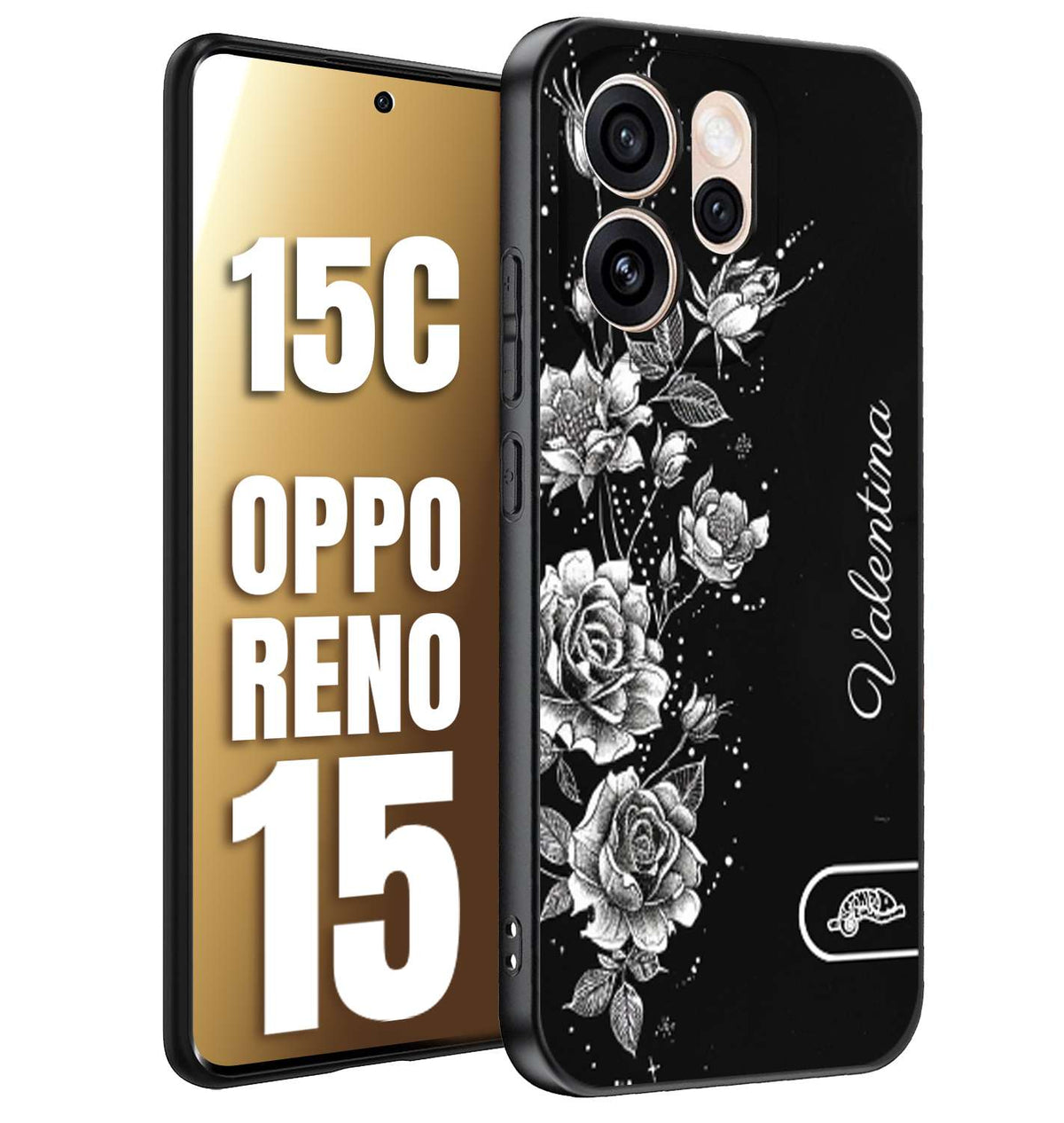 CUSTOMIZZA - Custodia cover nera morbida in tpu compatibile per Oppo Reno 15 - Reno 15Cpersonalizzata rilievo soft touch nome rose fiori donna