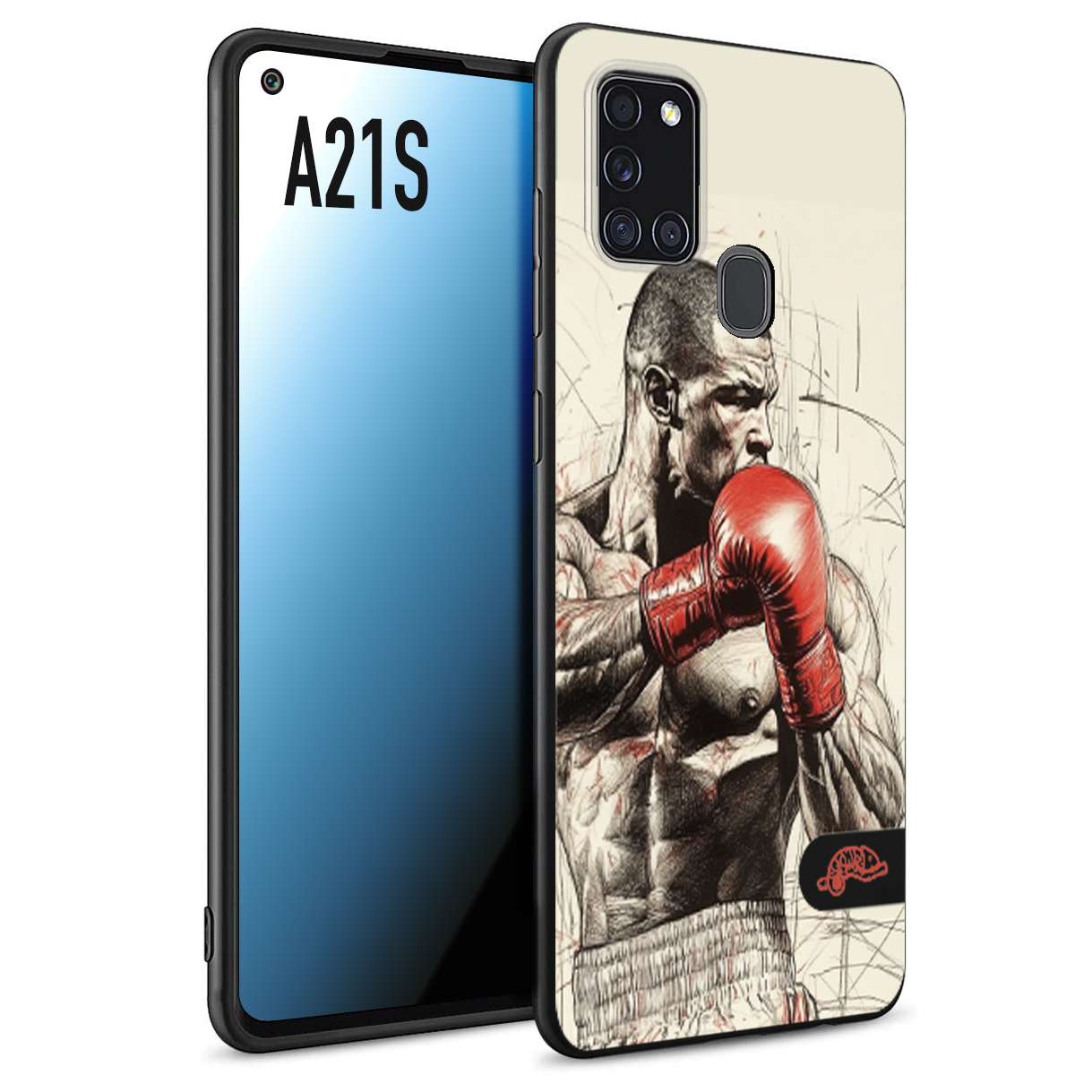 CUSTOMIZZA - Custodia cover nera morbida in tpu compatibile per Samsung A21S pugilato pugili disegno tattoo guantoni box sport ring