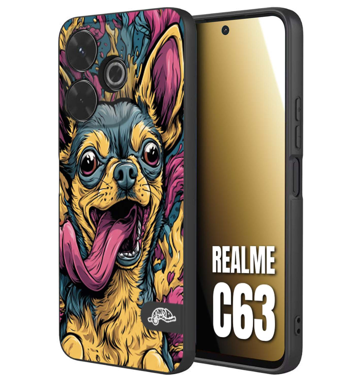 CUSTOMIZZA - Custodia cover nera morbida in tpu compatibile per Realme C63 Chihuahua illustrazione cane pop art cane street art cartone animato