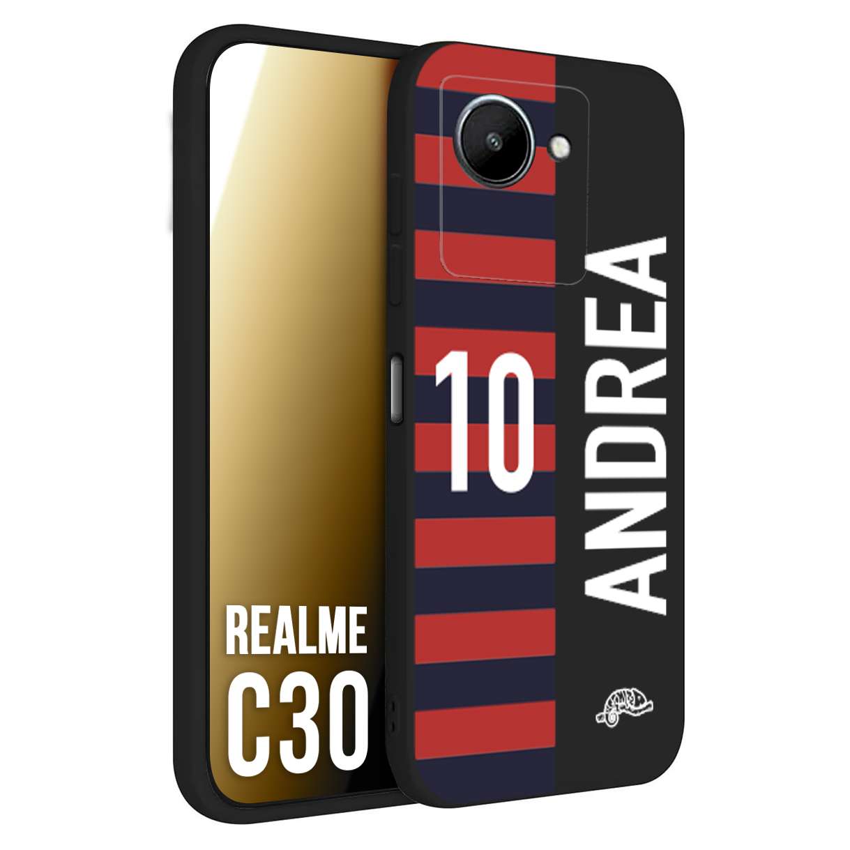 CUSTOMIZZA - Custodia cover nera morbida in tpu compatibile per Realme C30 personalizzata calcio football nome e numero calciatori rossoblu