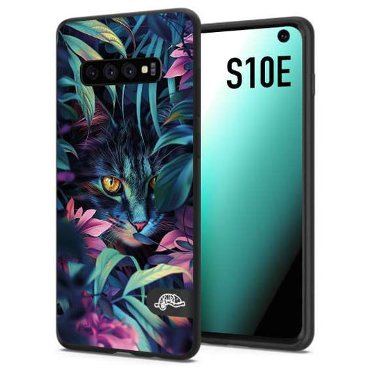 CUSTOMIZZA - Custodia cover nera morbida in tpu compatibile per Samsung S10E animali color giungla tropicale occhio di gatto colori vibranti disegnato