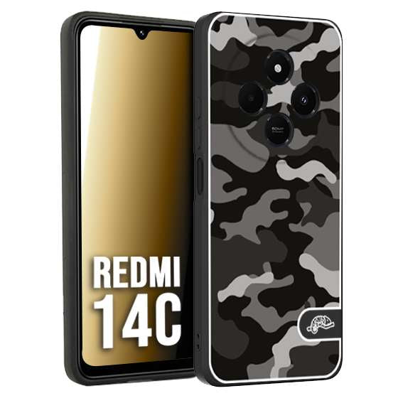 CUSTOMIZZA - Custodia cover nera morbida in tpu compatibile per Xiaomi Redmi 14C camouflage mimetico militare nero black grigio