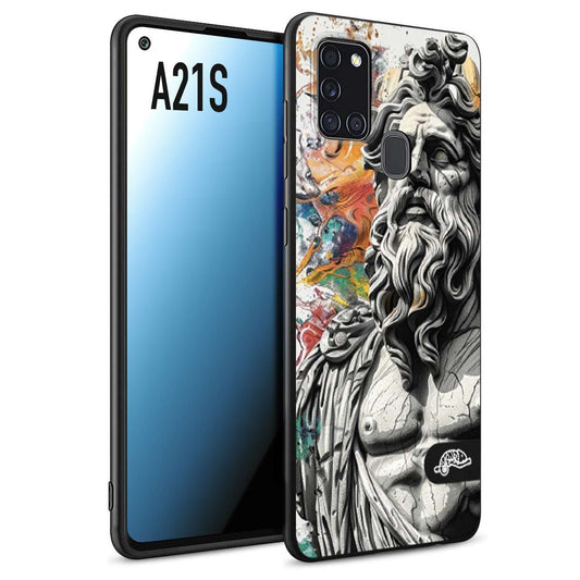 CUSTOMIZZA - Custodia cover nera morbida in tpu compatibile per Samsung A21S statua colorata moderna antico tattoo splash color