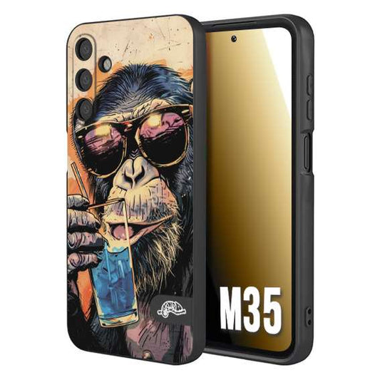 CUSTOMIZZA - Custodia cover nera morbida in tpu compatibile per Samsung M35 estate disegnata cocktails animali simpatici scimmia monkey negroni