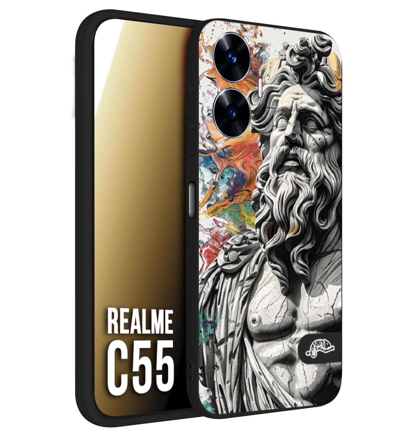 CUSTOMIZZA - Custodia cover nera morbida in tpu compatibile per Oppo C55 statua colorata moderna antico tattoo splash color