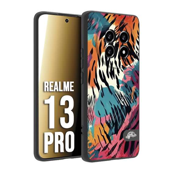 CUSTOMIZZA - Custodia cover nera morbida in tpu compatibile per Realme 13 PRO leopardato maculato tigrato tiger colorata summer color