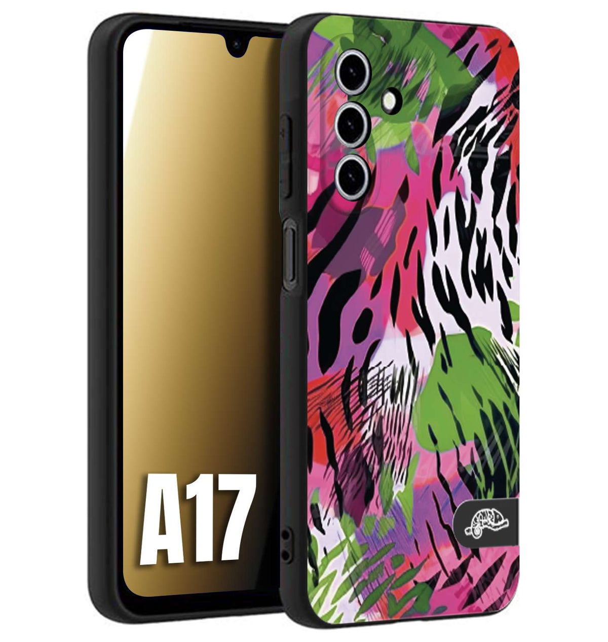 CUSTOMIZZA - Custodia cover nera morbida in tpu compatibile per Samsung A17 leopardato tigrato tiger colorata summer color verde fucsia