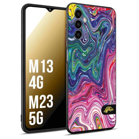 CUSTOMIZZA - Custodia cover nera morbida in tpu compatibile per Samsung M13 4G - M23 5G colorata fantasia vortice marmo arcobaleno rosa blu fucsia