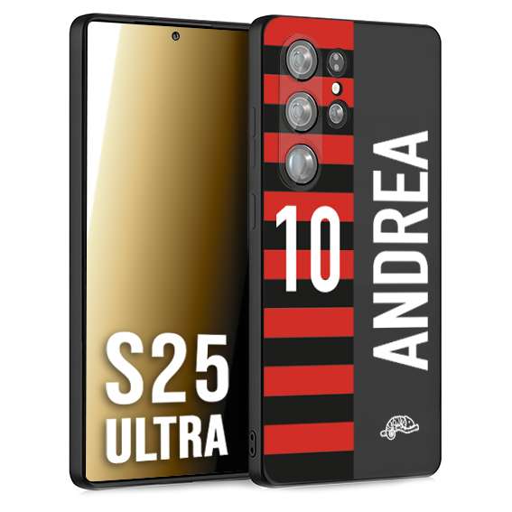 CUSTOMIZZA - Custodia cover nera morbida in tpu compatibile per Samsung S25 ULTRA personalizzata calcio football nome e numero calciatori rossonera