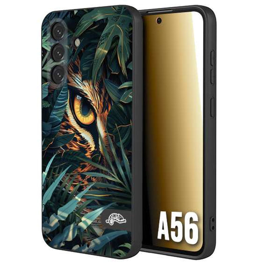CUSTOMIZZA - Custodia cover nera morbida in tpu compatibile per Samsung A56 5G animali color giungla tropicale occhio di giaguaro felino disegnato