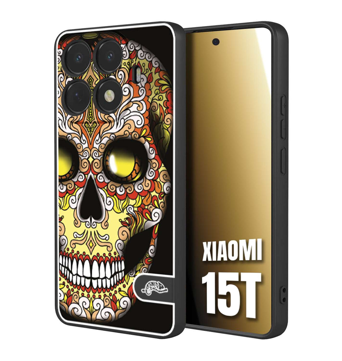CUSTOMIZZA - Custodia cover nera morbida in tpu compatibile per Xiaomi 15T teschio messicano Mexican skull giallo rosso arancio