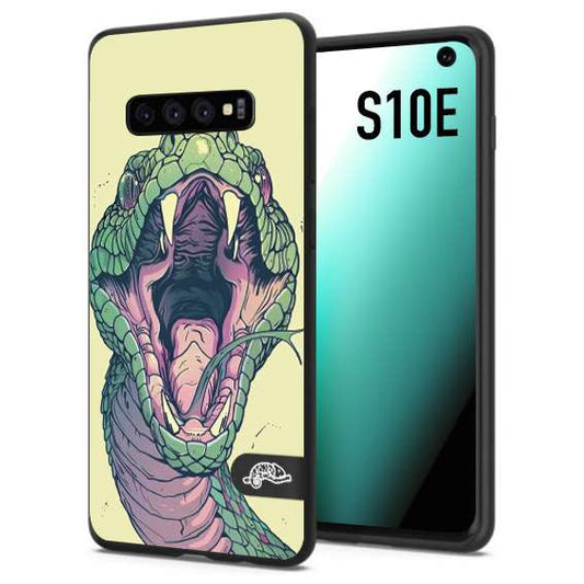 CUSTOMIZZA - Custodia cover nera morbida in tpu compatibile per Samsung S10E snake yellow green serpente tatuaggio tattoo disegnato a mano
