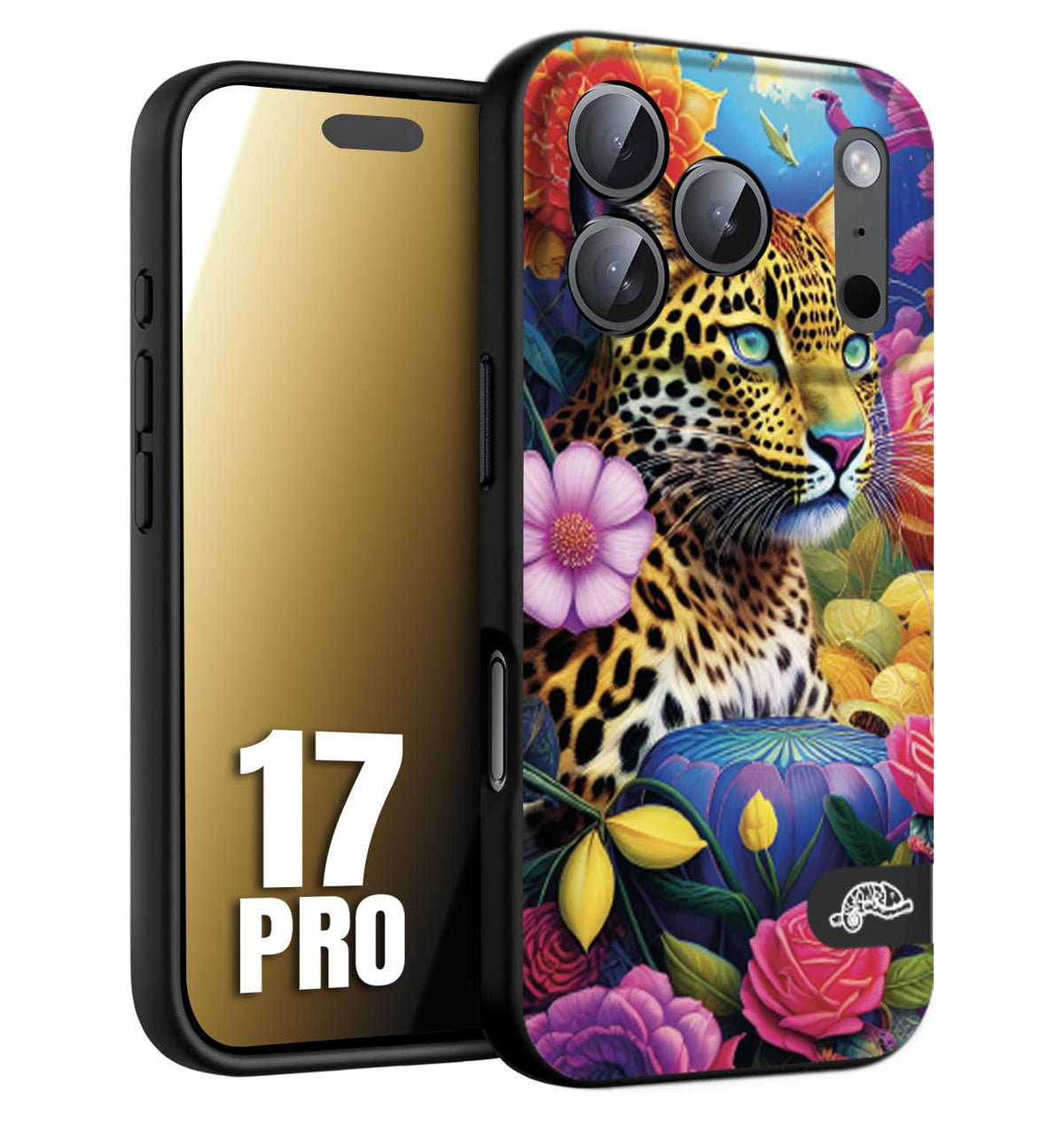 CUSTOMIZZA - Custodia cover nera morbida in tpu compatibile per iPhone 17 PRO astratti donna flower fantasia leopardo ghepardo animali colorati