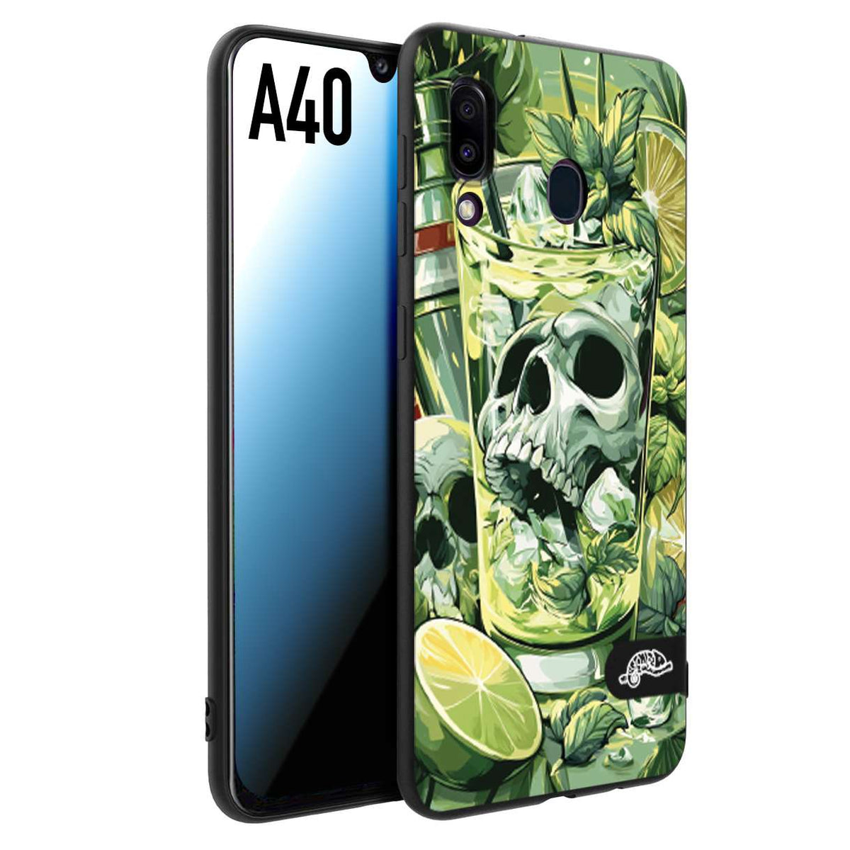 CUSTOMIZZA - Custodia cover nera morbida in tpu compatibile per Samsung A40 Mojito cocktail teschio illustrazione drink lime menta ghiacci tropicale street art