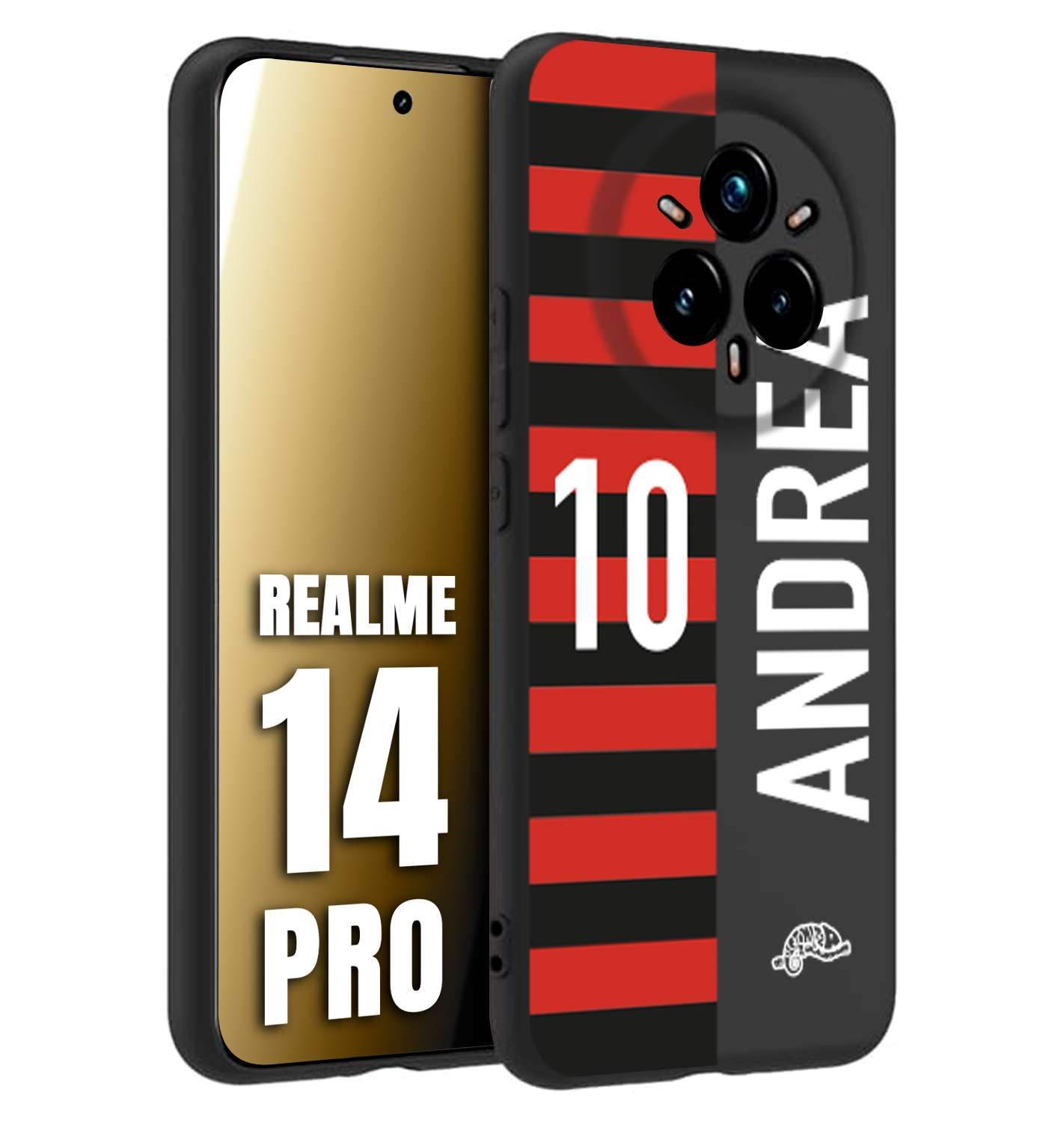 CUSTOMIZZA - Custodia cover nera morbida in tpu compatibile per Realme 14 PRO personalizzata calcio football nome e numero calciatori rossonera