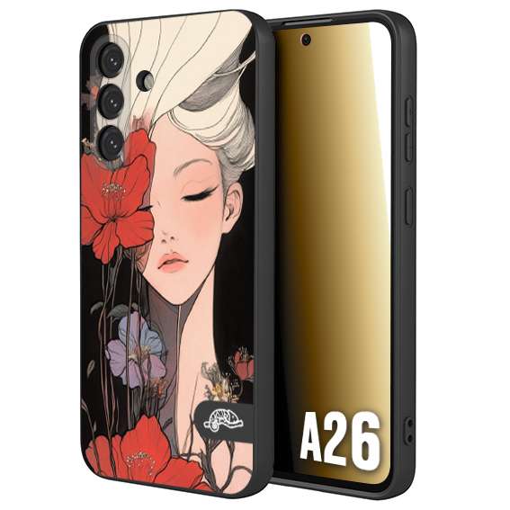 CUSTOMIZZA - Custodia cover nera morbida in tpu compatibile per Samsung A26 woman flower Fantasia Floreale Design Donna e Fiori, Retro Artistico