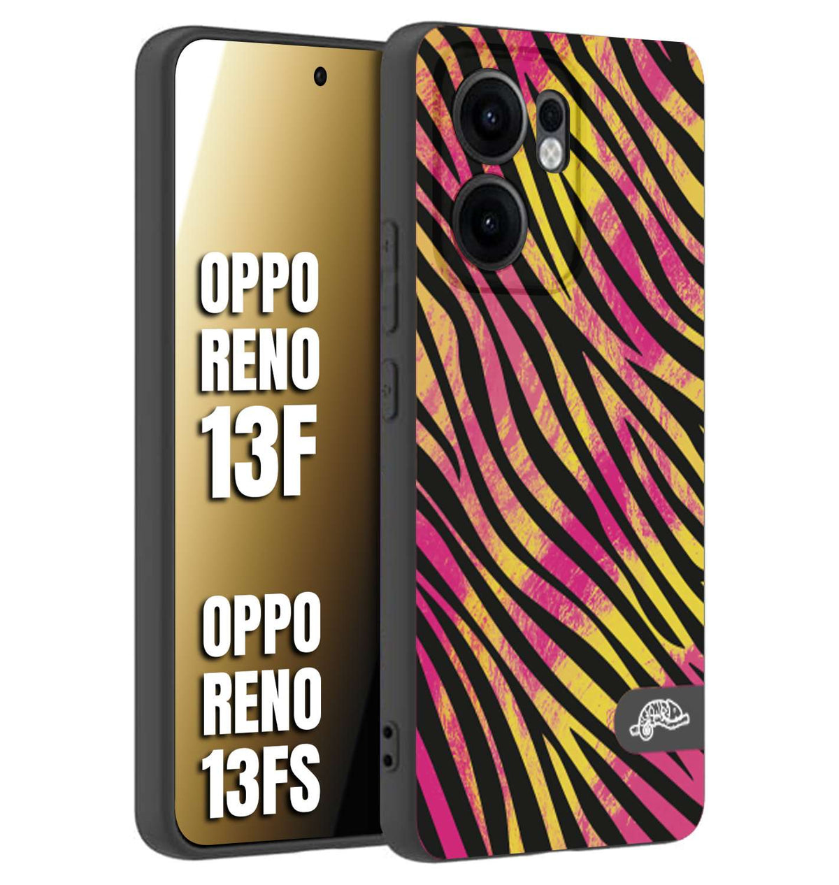 CUSTOMIZZA - Custodia cover nera morbida in tpu compatibile per Oppo Reno 13 F zebrata maculata a rilievo soft touch donna fucsia gialla
