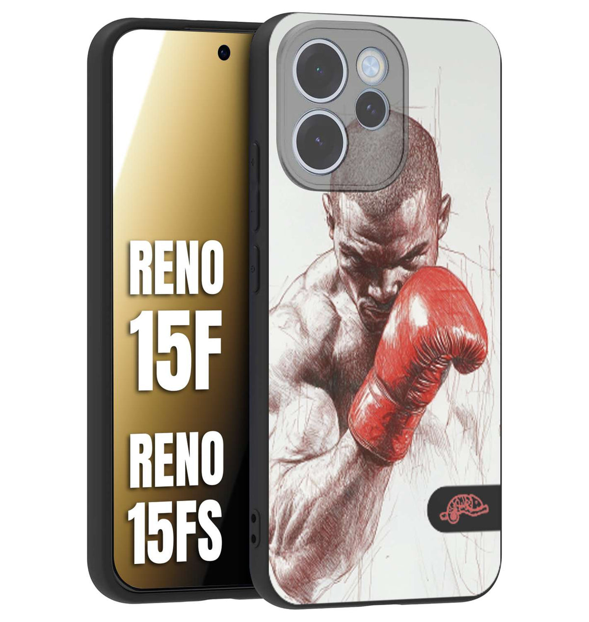CUSTOMIZZA - Custodia cover nera morbida in tpu compatibile per Oppo Reno 15 F - Reno 15 FS pugilato pugili disegno tattoo guantoni box sport primo piano
