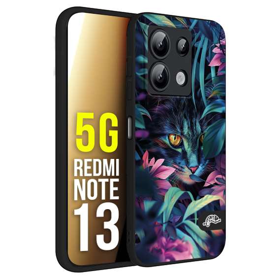 CUSTOMIZZA - Custodia cover nera morbida in tpu compatibile per Xiaomi Redmi Note 13 5G animali color giungla tropicale occhio di gatto colori vibranti disegnato