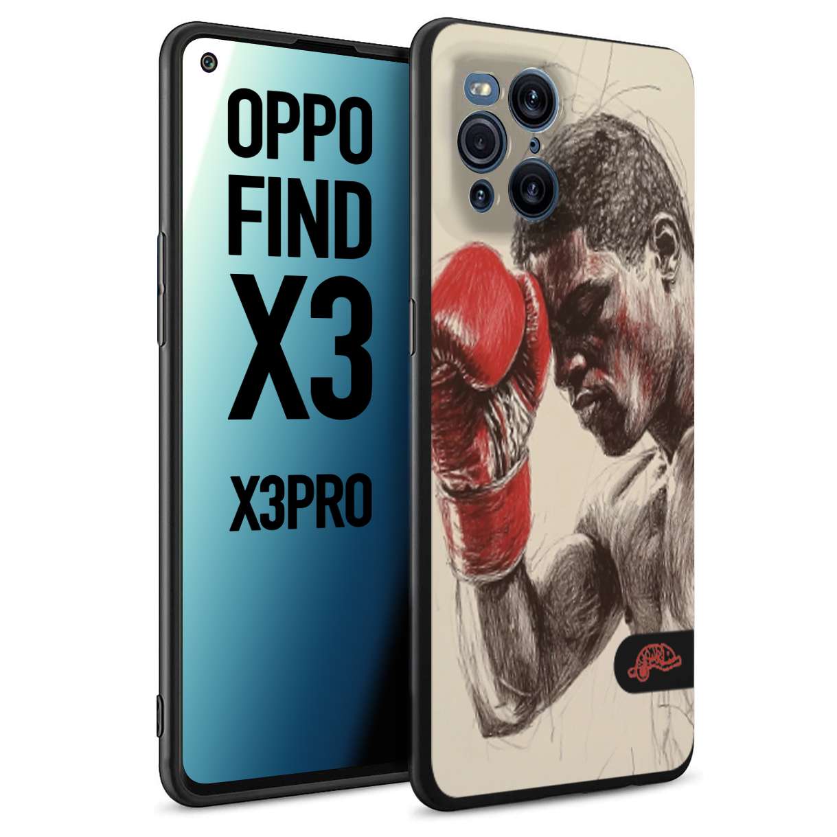 CUSTOMIZZA - Custodia cover nera morbida in tpu compatibile per Oppo Find X3 - Find X3 Pro 5G pugilato pugili disegno tattoo guantoni boxer pesi massimi