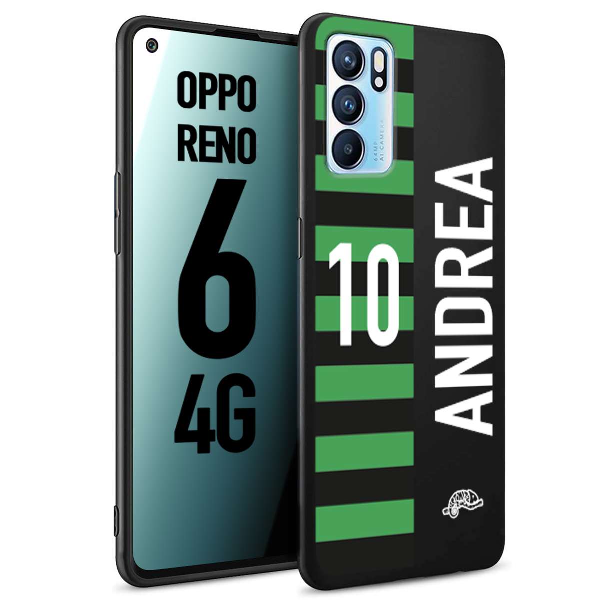 CUSTOMIZZA - Custodia cover nera morbida in tpu compatibile per Oppo Reno 6 4G personalizzata calcio football nome e numero calciatori neroverde