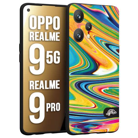 CUSTOMIZZA - Custodia cover nera morbida in tpu compatibile per Oppo Realme 9 5G - 9 PRO colorata fantasia vortice marmo arcobaleno gialla verde blu