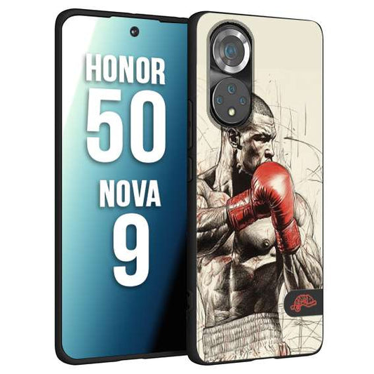 CUSTOMIZZA - Custodia cover nera morbida in tpu compatibile per Huawei Nova 9 - Honor 50 pugilato pugili disegno tattoo guantoni box sport ring