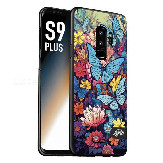 CUSTOMIZZA - Custodia cover nera morbida in tpu compatibile per Samsung S9 PLUS farfalle butterfly moderno donna disegnate gialla blu rosa