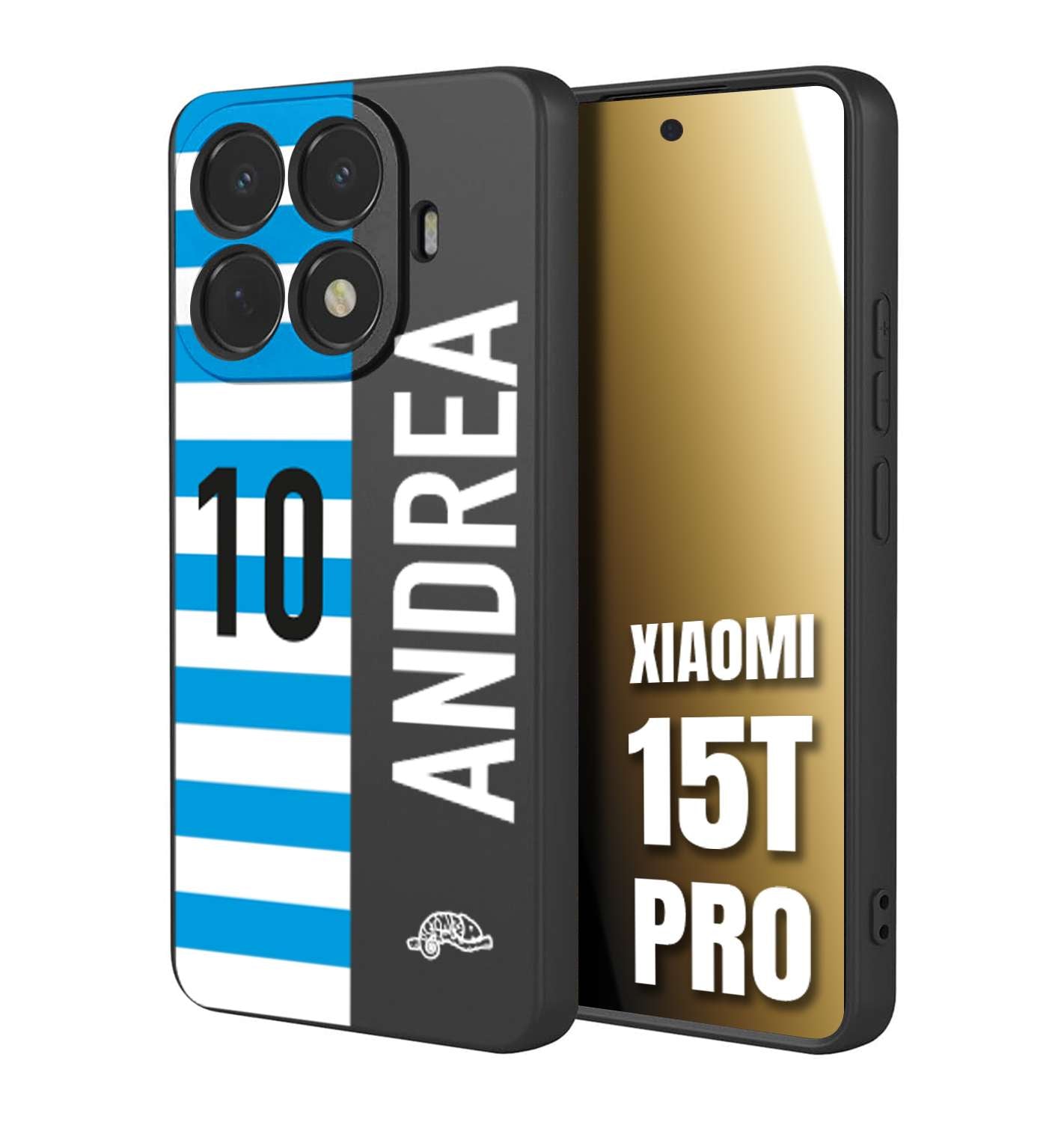 CUSTOMIZZA - Custodia cover nera morbida in tpu compatibile per Xiaomi 15T PRO personalizzata calcio football nome e numero calciatori biancazzurri