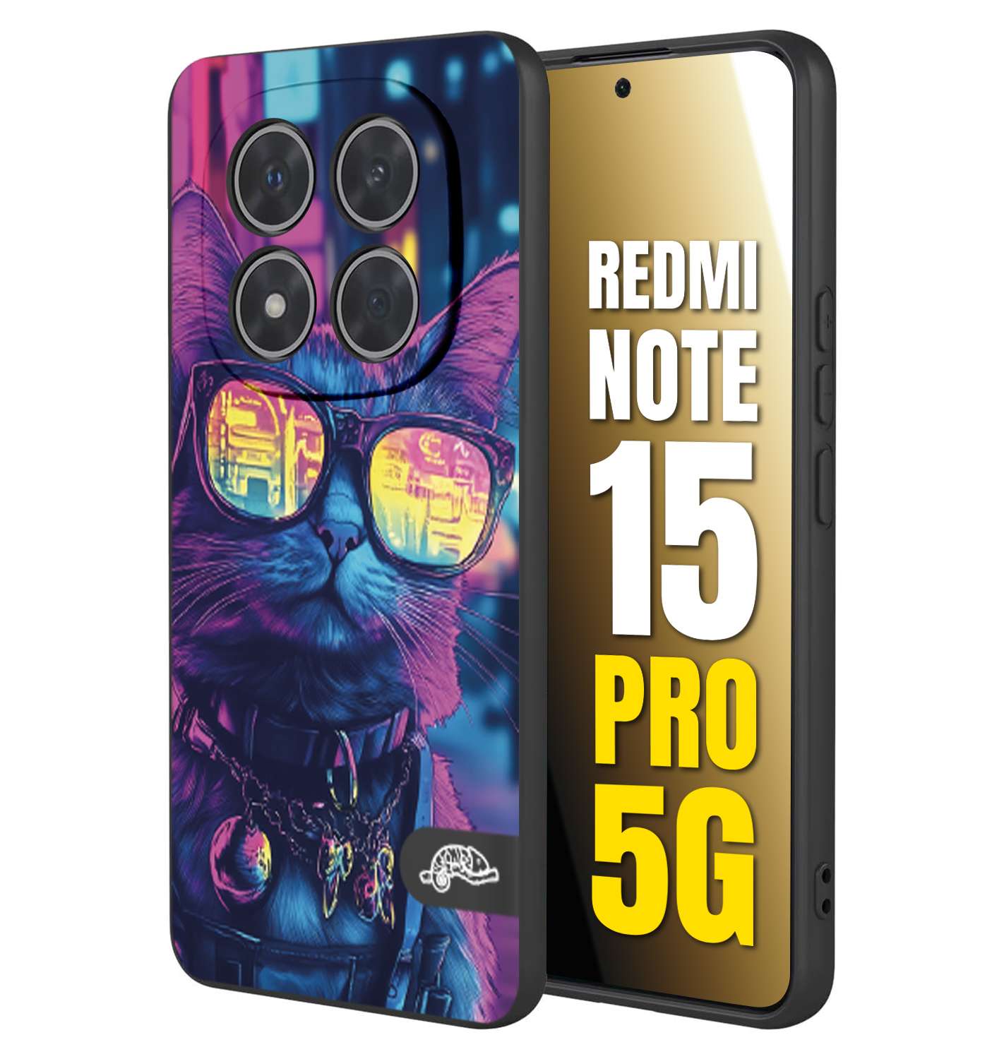 CUSTOMIZZA - Custodia cover nera morbida in tpu compatibile per Xiaomi Redmi Note 15 PRO 5G animali cyberpunk gatto street cat fucsia blu giallo