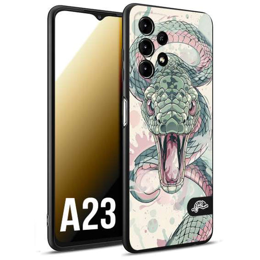 CUSTOMIZZA - Custodia cover nera morbida in tpu compatibile per Samsung A23 snake pink green serpente tatuaggio tattoo disegnato a mano