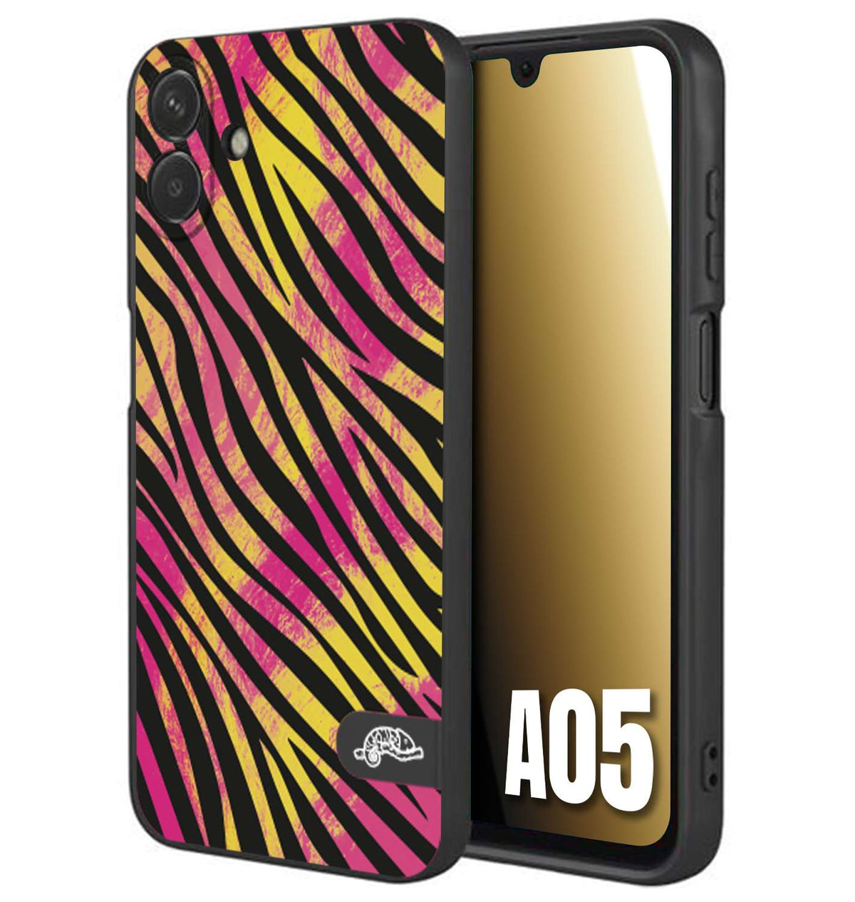 CUSTOMIZZA - Custodia cover nera morbida in tpu compatibile per Samsung A05 zebrata maculata a rilievo soft touch donna fucsia gialla