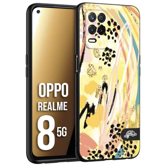 CUSTOMIZZA - Custodia cover nera morbida in tpu compatibile per Realme 8 5G astratti donna flower fantasia estate gialla rosa leopardata