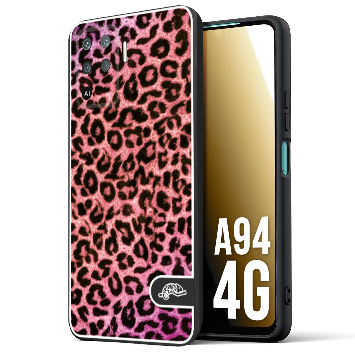 CUSTOMIZZA - Custodia cover nera morbida in tpu compatibile per Oppo A94 4G leopardato maculato donna rosa leopard