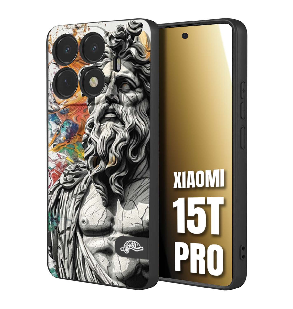 CUSTOMIZZA - Custodia cover nera morbida in tpu compatibile per Xiaomi 15T PRO statua colorata moderna antico tattoo splash color