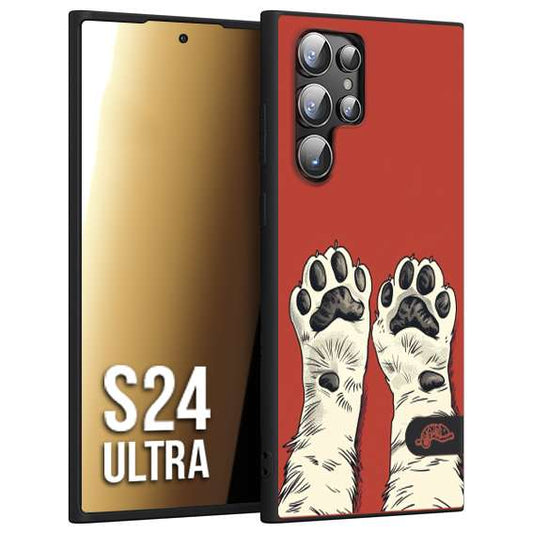 CUSTOMIZZA - Custodia cover nera morbida in tpu compatibile per Samsung S24 ULTRA zampe di gatto cat paws rossa red disegnata fumetto cartoon