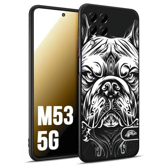 CUSTOMIZZA - Custodia cover nera morbida in tpu compatibile per Samsung M53 5G bulldog bianco a rilievo disegnato tattoo tatuaggio