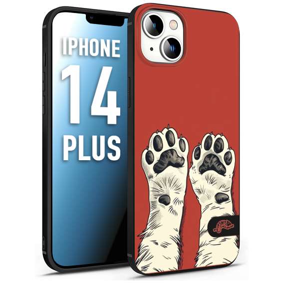 CUSTOMIZZA - Custodia cover nera morbida in tpu compatibile per iPhone 14 PLUS zampe di gatto cat paws rossa red disegnata fumetto cartoon