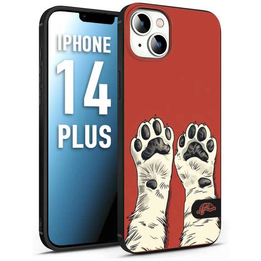 CUSTOMIZZA - Custodia cover nera morbida in tpu compatibile per iPhone 14 PLUS zampe di gatto cat paws rossa red disegnata fumetto cartoon