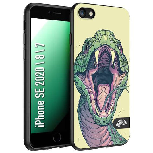 CUSTOMIZZA - Custodia cover nera morbida in tpu compatibile per iPhone 7 - 8 - SE 2020 / 2022 snake yellow green serpente tatuaggio tattoo disegnato a mano
