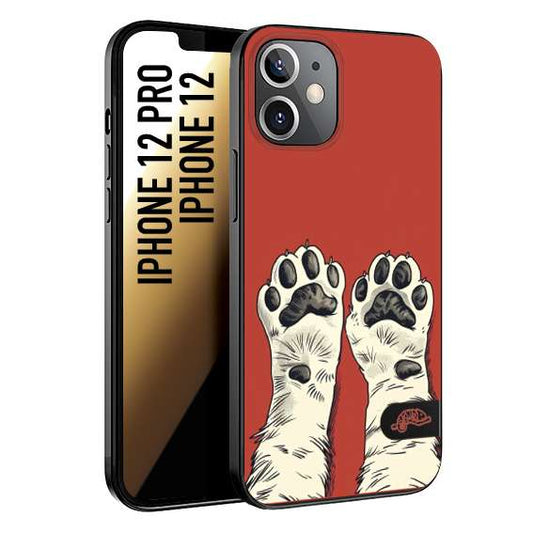 CUSTOMIZZA - Custodia cover nera morbida in tpu compatibile per iPhone 12 - 12 PRO zampe di gatto cat paws rossa red disegnata fumetto cartoon
