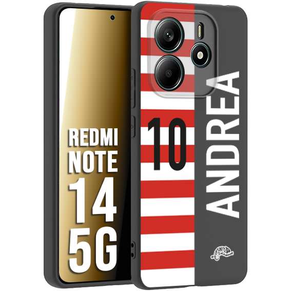 CUSTOMIZZA - Custodia cover nera morbida in tpu compatibile per Xiaomi Redmi Note 14 5G personalizzata calcio football nome e numero calciatori bianco rossa