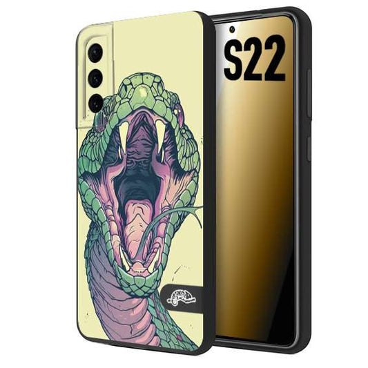 CUSTOMIZZA - Custodia cover nera morbida in tpu compatibile per Samsung S22 snake yellow green serpente tatuaggio tattoo disegnato a mano