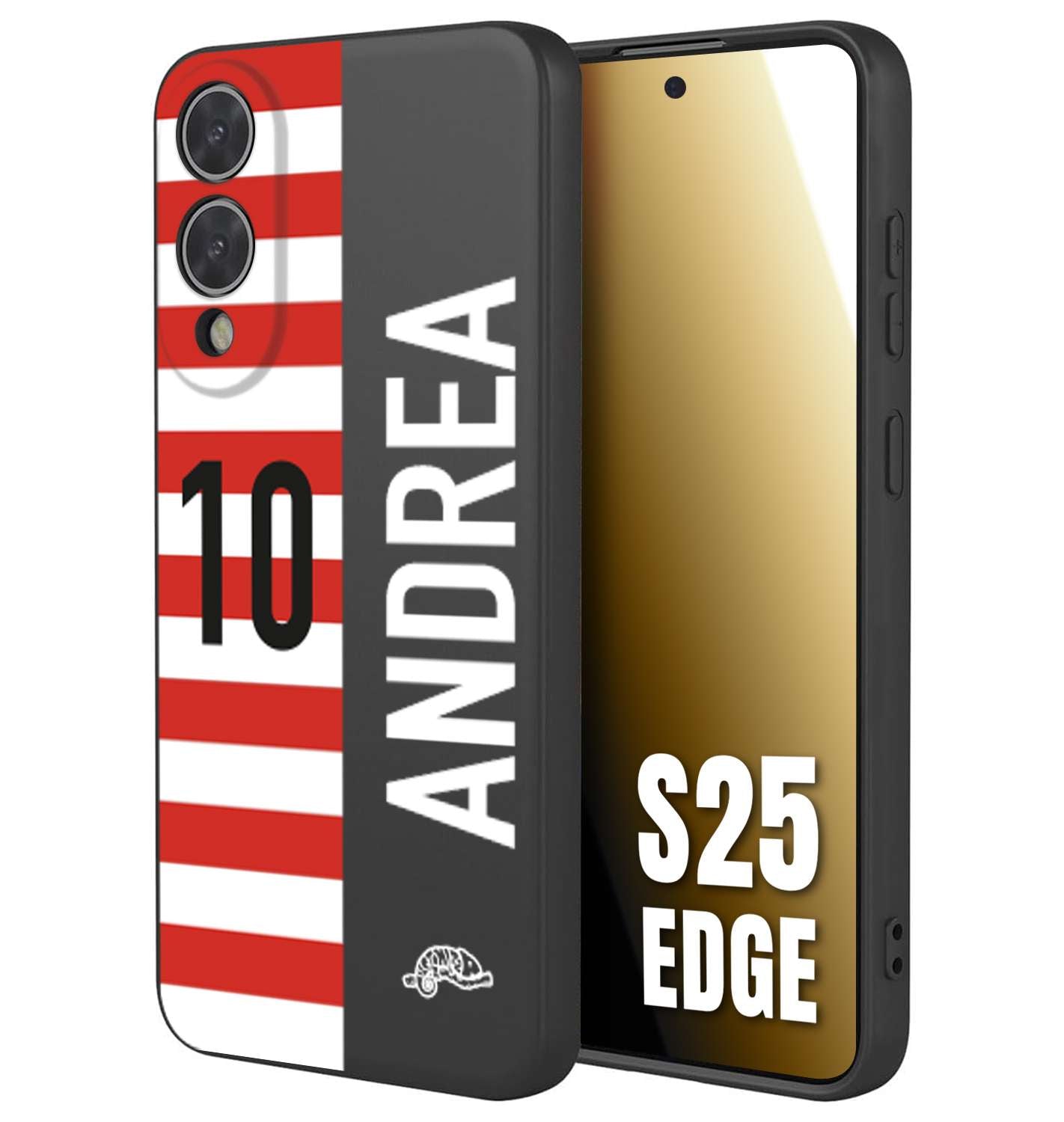 CUSTOMIZZA - Custodia cover nera morbida in tpu compatibile per Samsung S25 EDGE personalizzata calcio football nome e numero calciatori bianco rossa
