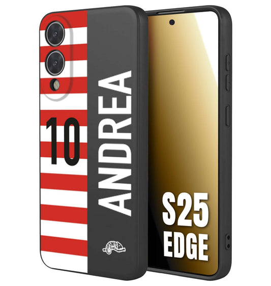 CUSTOMIZZA - Custodia cover nera morbida in tpu compatibile per Samsung S25 EDGE personalizzata calcio football nome e numero calciatori bianco rossa