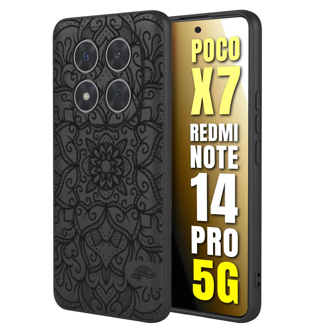 CUSTOMIZZA - Custodia cover nera morbida in tpu compatibile per Xiaomi Redmi Note 14 PRO 5G mandala nero fiore vedo non vedo donna