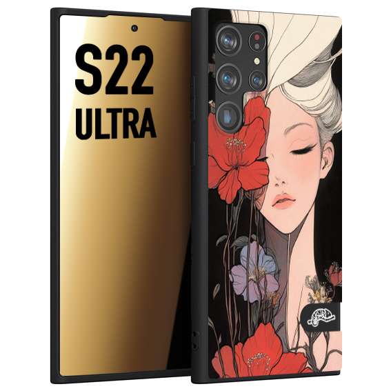CUSTOMIZZA - Custodia cover nera morbida in tpu compatibile per Samsung S22 ULTRA woman flower Fantasia Floreale Design Donna e Fiori, Retro Artistico