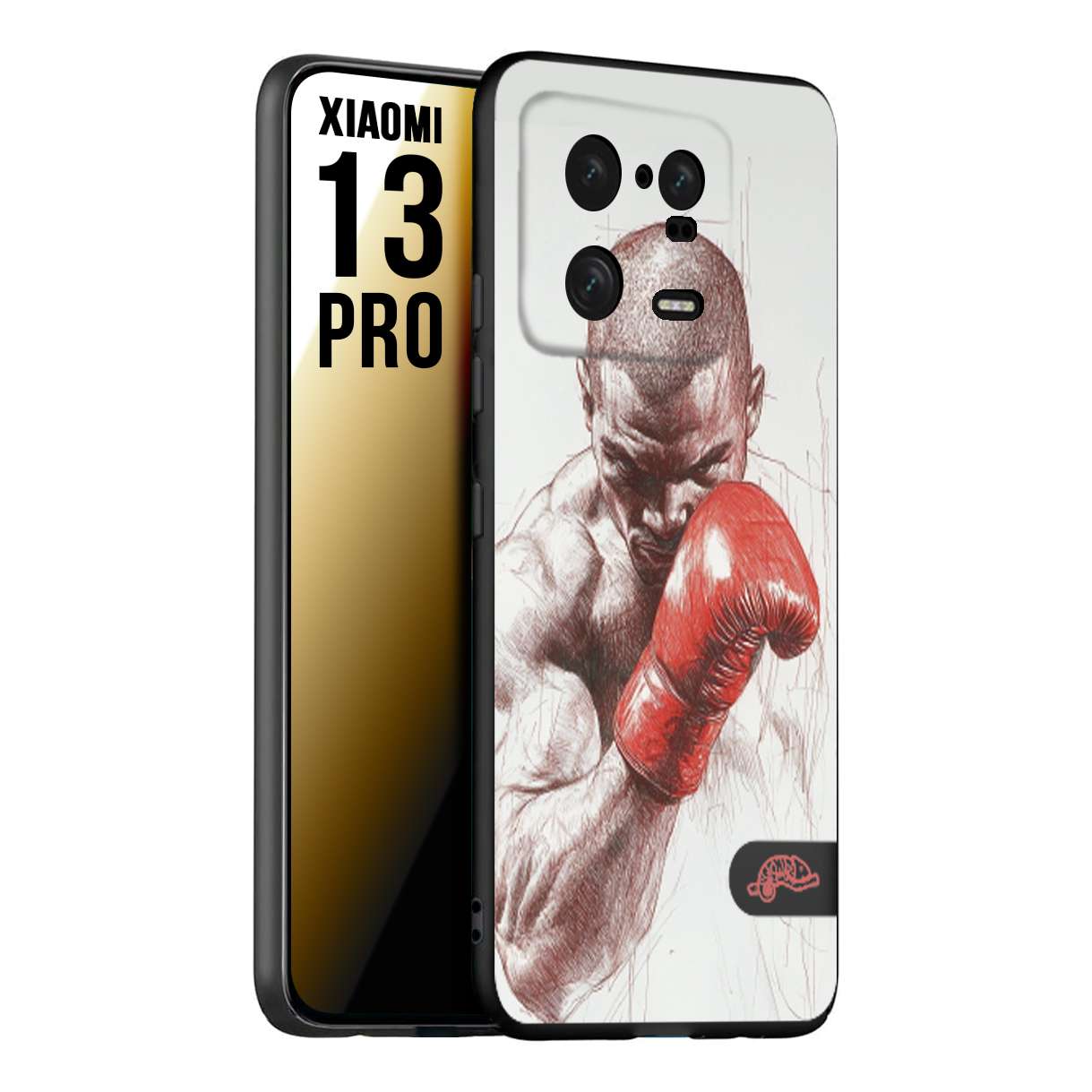 CUSTOMIZZA - Custodia cover nera morbida in tpu compatibile per Xiaomi 13 PRO pugilato pugili disegno tattoo guantoni box sport primo piano